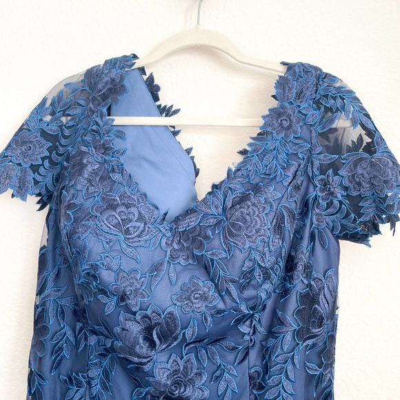 La Femme Midnight Blue Lace Midi Dress - Picture 7 of 14